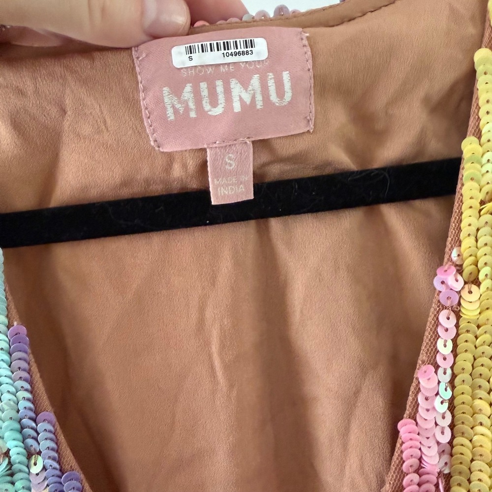 Show Me Your Mumu Wear Me Out Rainbow Sequin Stripe Mini Dress S Belted Disco - Picture 4 of 12